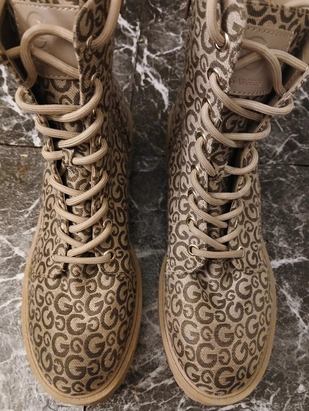 GBG by Guess signature logo lace up combat boots, 8.5 (womens)